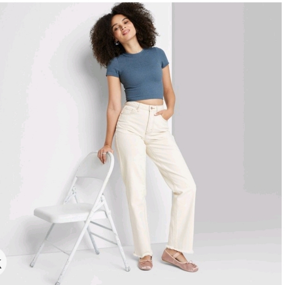 Wild Fable High-Rise Curvy Straight Jeans Light Cream